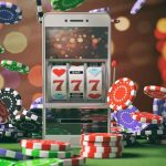 Mesin poker klasik di kasino dengan layar besar menampilkan kartu dan tombol untuk taruhan