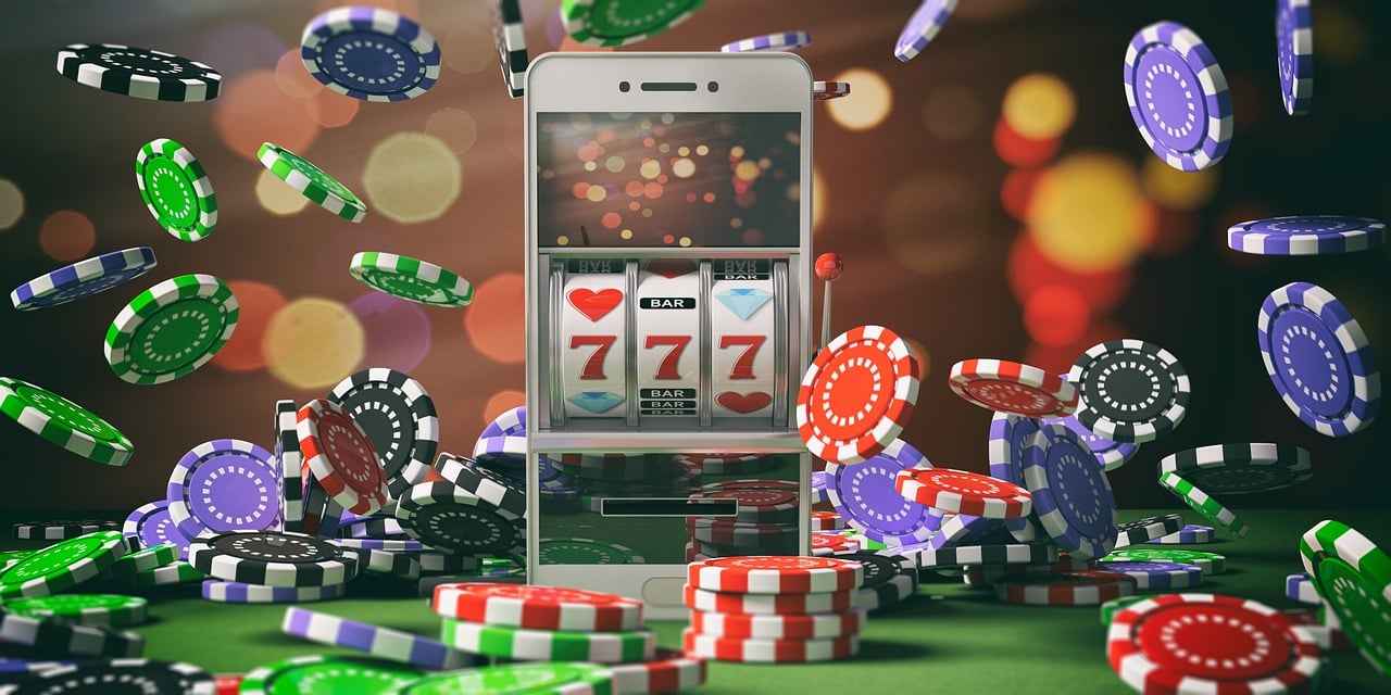 Mesin poker klasik di kasino dengan layar besar menampilkan kartu dan tombol untuk taruhan