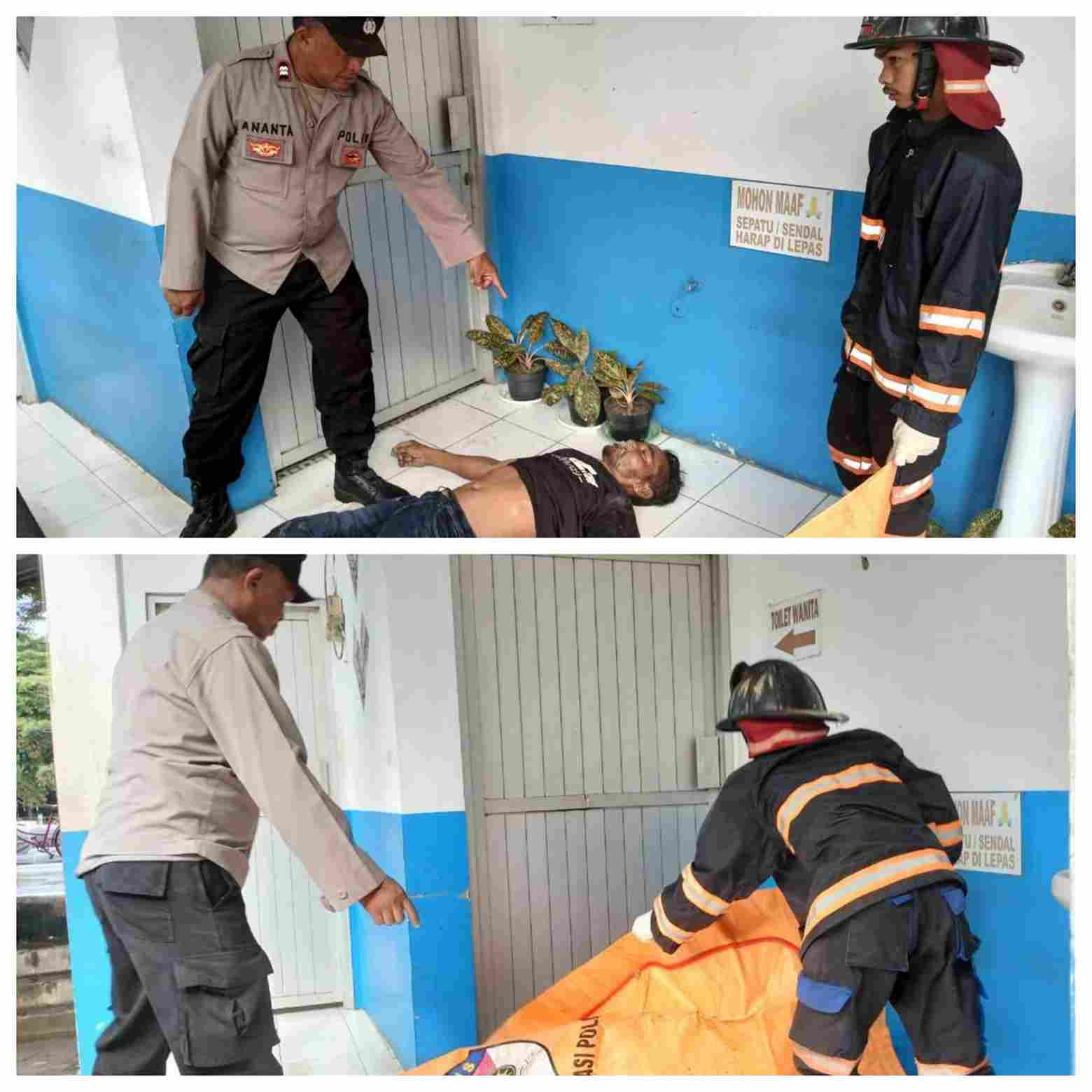 ditemukan mayat tergeletak tak bernyawa di lantai depan toilet umum kawasan Siring Bakantan, Banjarmasin Tengah