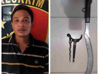 Penangkapan dramatis seorang pria mabuk, Arip Batosai (41), yang membawa dua senjata tajam jenis keris dan celurit oleh Polsek Banjarmasin Barat di Jalan Keramat Basirih, Banjarmasin Barat