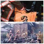 Petugas pemadam kebakaran berusaha memadamkan api yang melalap rumah Jamhuri Hasan di Jalan Perintis Kemerdekaan Gang Banda Neira, Banjarmasin Tengah.