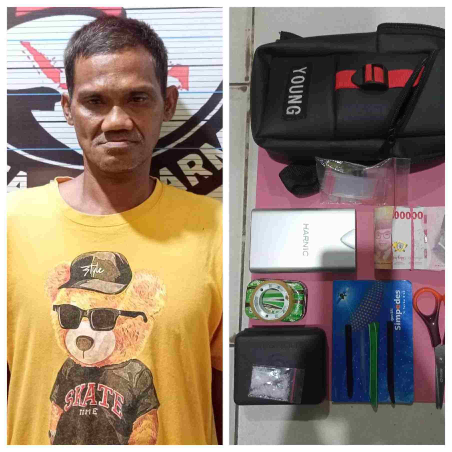 Penangkapan residivis narkoba berinisial MS alias Imis (52) oleh Buser Polsek Banjarmasin Selatan di Jalan Tanjung Berkat Ujung, Banjarmasin. Barang bukti yang diamankan meliputi sabu-sabu seberat 0,61 gram, uang tunai hasil penjualan Rp1,8 juta, serta peralatan transaksi narkoba lainnya.