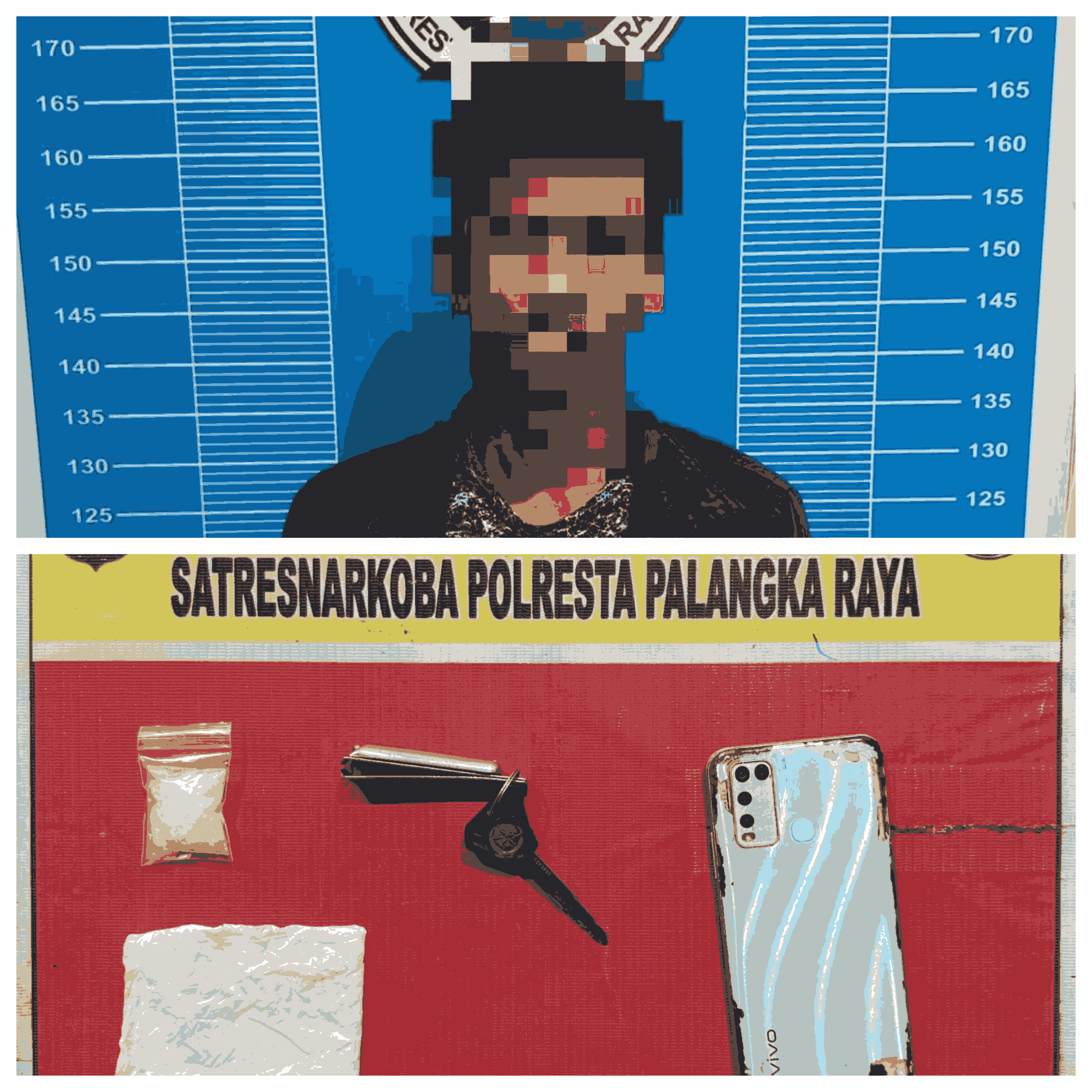 Tersangka MZ yang diamankan oleh Satresnarkoba Polresta Palangka Raya, bersama barang bukti berupa satu paket sabu 5,75 gram, helm merah, handphone, dan sepeda motor Yamaha MX King tanpa STNK.
