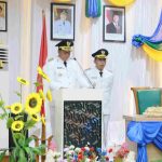 Bupati Bahrul Ilmi dan Wakil Bupati Herman Susilo saat pelantikan di Gedung DPRD Kabupaten Barito Kuala, 03 Maret 2025.