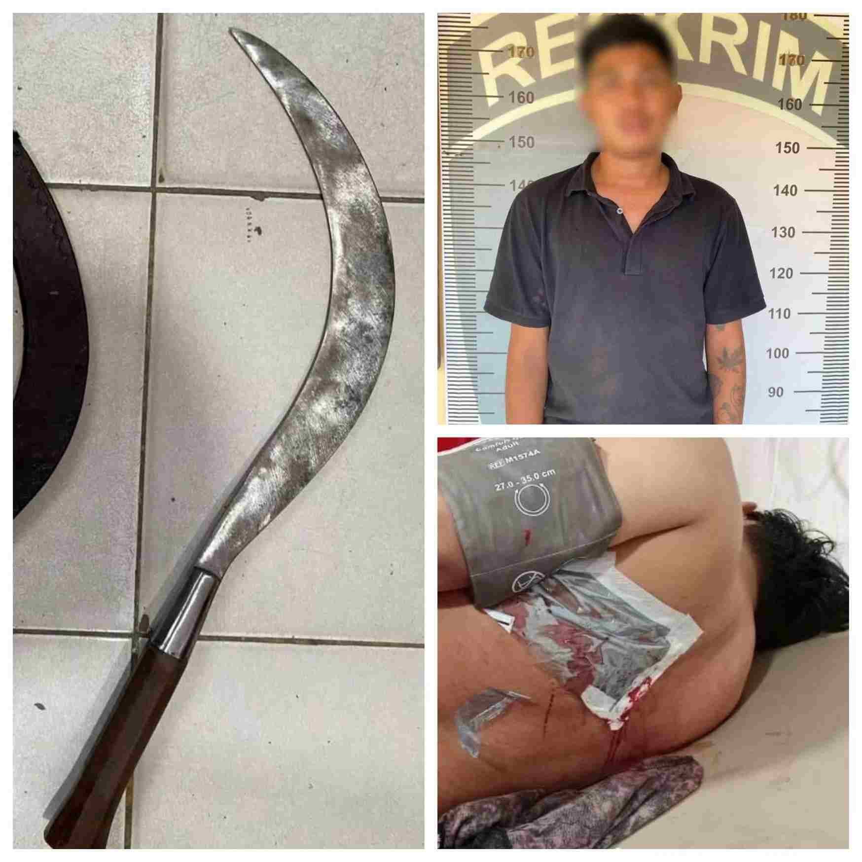 Tersangka HS (26) diamankan oleh tim gabungan Polsek Banjarmasin Selatan terkait kasus penganiayaan menggunakan senjata tajam jenis celurit. Senjata tajam tersebut ditemukan sebagai barang bukti, sementara korban Mulkani (29) yang mengalami luka bacok serius di punggung akibat serangan celurit