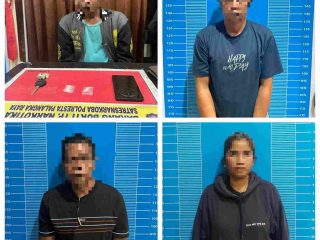 Penangkapan empat pengedar sabu oleh Satresnarkoba Polresta Palangka Raya, dengan tersangka RAP alias Kiki, FA alias Ecek, Ru, dan SS.