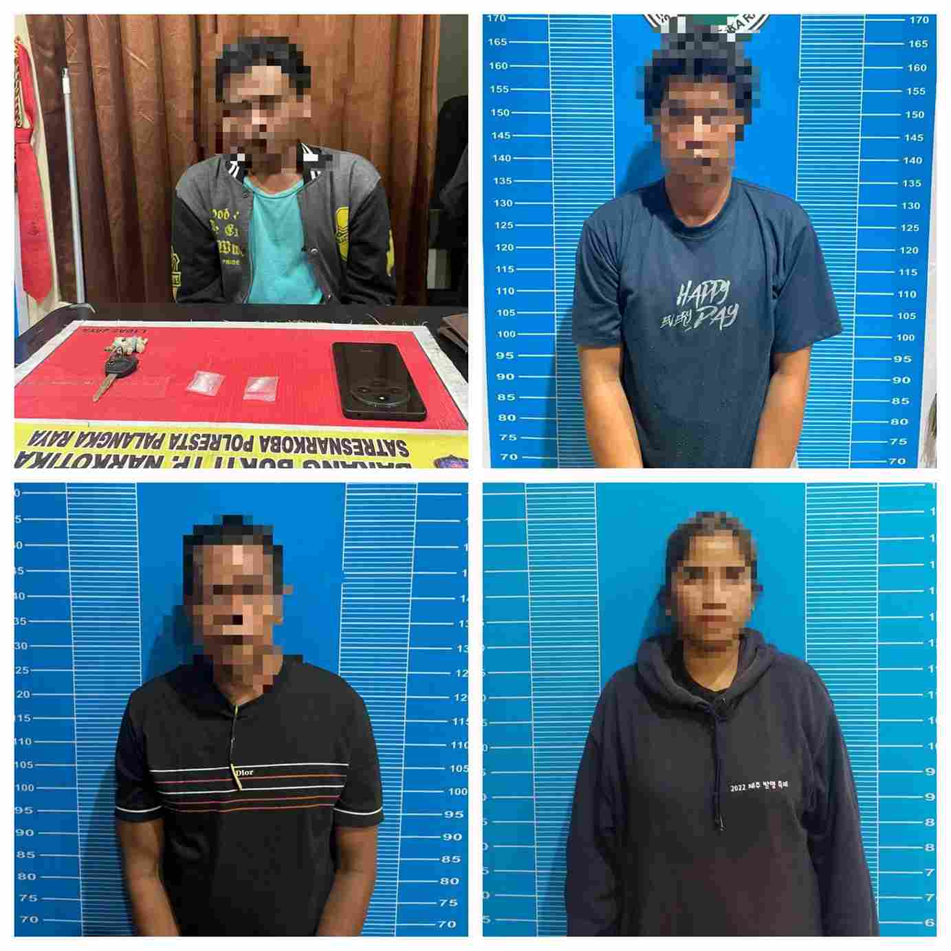 Penangkapan empat pengedar sabu oleh Satresnarkoba Polresta Palangka Raya, dengan tersangka RAP alias Kiki, FA alias Ecek, Ru, dan SS.