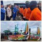 Delapan orang tersangka, termasuk nahkoda dan pemilik kapal, yang terlibat dalam penangkapan ikan ilegal menggunakan alat cangkrang di Laut Asam-Asam, diamankan oleh Ditpolairud Polda Kalsel.